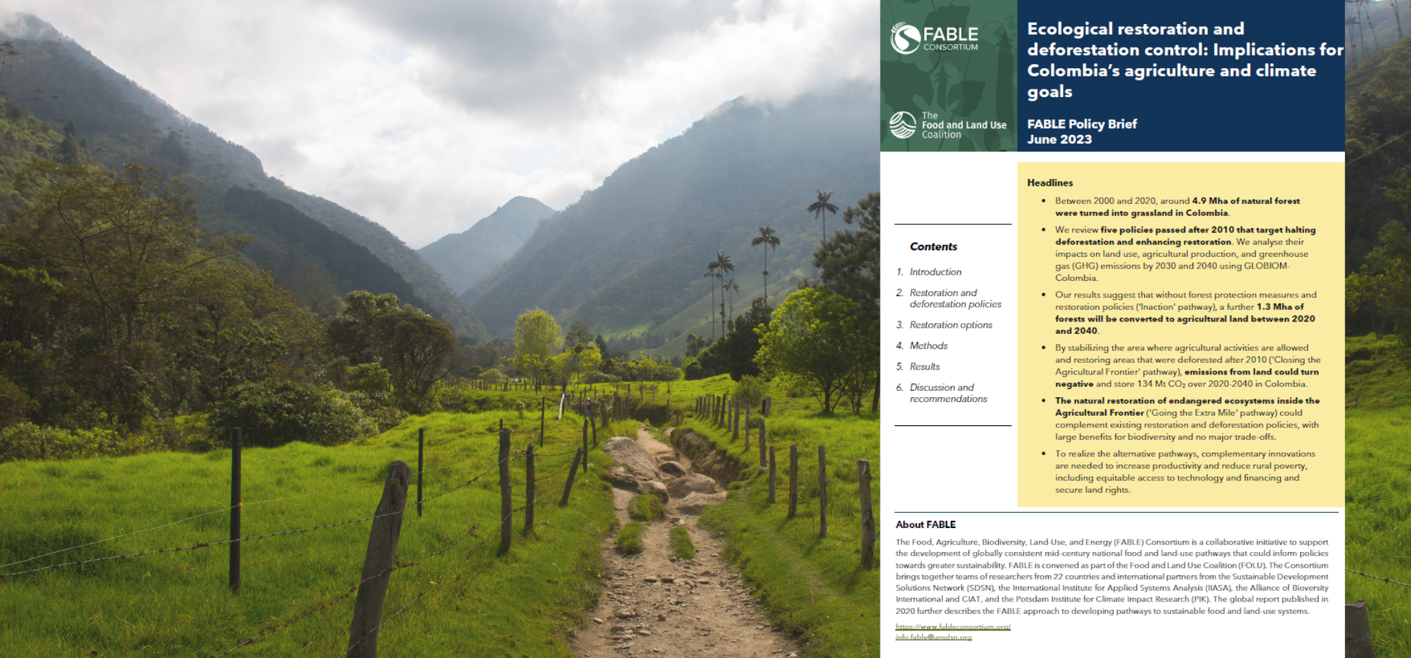 Ecological restoration and deforestation control: Implications for  Colombia's agriculture and climate goals - Food, Agriculture, Biodiversity,  Land-Use, and Energy (FABLE) Consortium